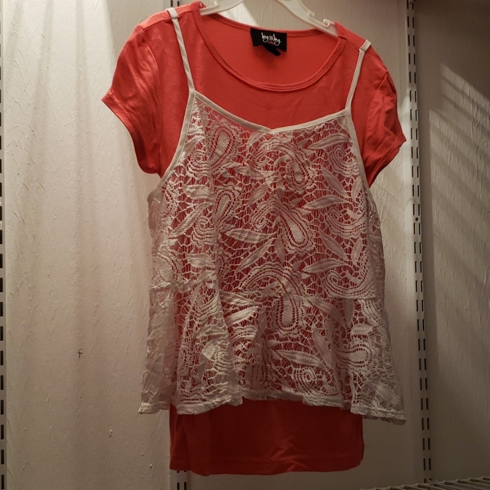 Girl's M tee with peplum lace overlay